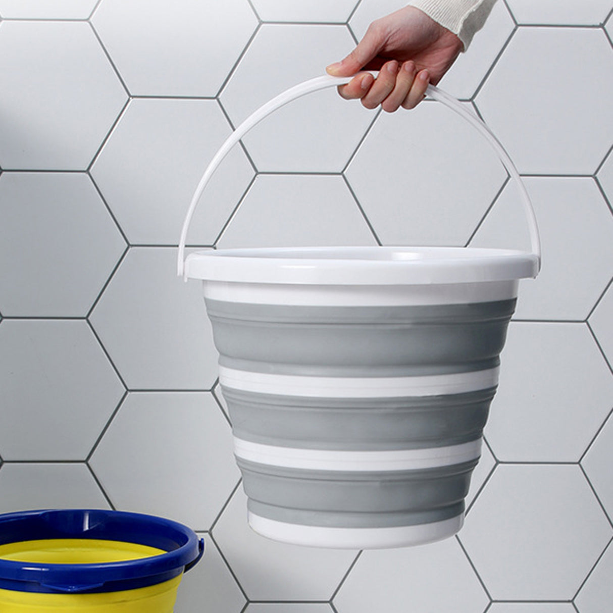 20x 10L Foldable Collapsible Silicone Bucket Bulk Pack - Grey/White (Hiking/Camping/Fishing)
