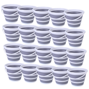 20x 10L Foldable Collapsible Silicone Bucket Bulk Pack - Grey/White (Hiking/Camping/Fishing)