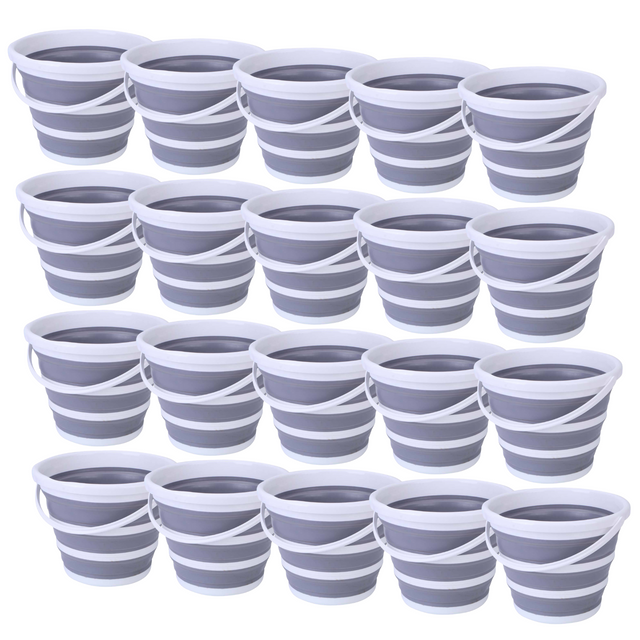 20x 10L Foldable Collapsible Silicone Bucket Bulk Pack - Grey/White (Hiking/Camping/Fishing)