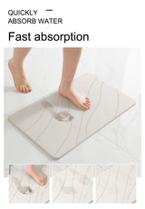 Hard Diatomite Bath Mat Super Dry Anti-Slip - Off White & Wave Line Design