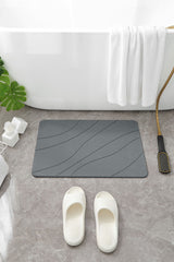 Hard Diatomite Bath Mat Super Dry Anti-Slip - Dark Grey & Wave Line Design