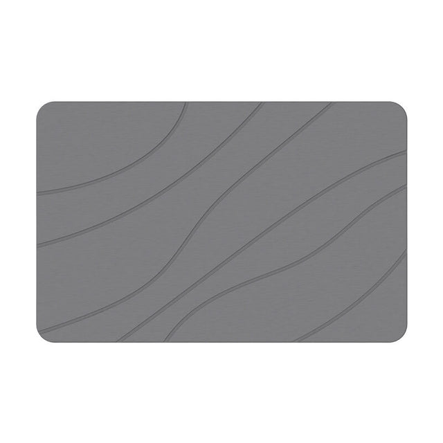 Hard Diatomite Bath Mat Super Dry Anti-Slip - Dark Grey & Wave Line Design