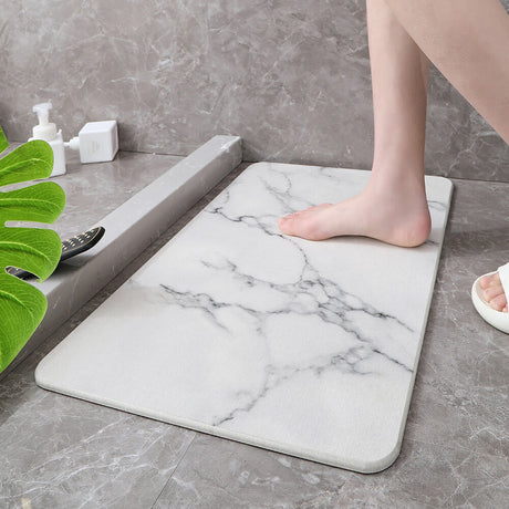 Hard Diatomite Stone Bath/Shower Mat - Quick Dry & Anti-Slip - Off White Marble Print (60x39cm)