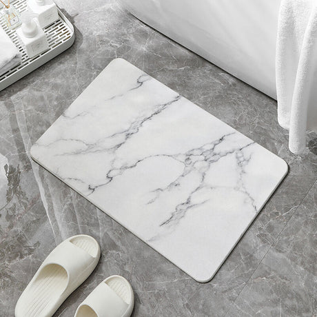Hard Diatomite Stone Bath/Shower Mat - Quick Dry & Anti-Slip - Off White Marble Print (60x39cm)