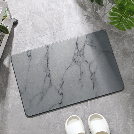 Hard Diatomite Stone Bath/Shower Mat - Quick Dry & Anti-Slip - Dark Grey Marble Print (60x39cm)