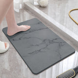 Hard Diatomite Stone Bath/Shower Mat - Quick Dry & Anti-Slip - Dark Grey Marble Print (60x39cm)
