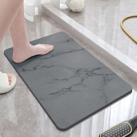 Hard Diatomite Stone Bath/Shower Mat - Quick Dry & Anti-Slip - Dark Grey Marble Print (60x39cm)
