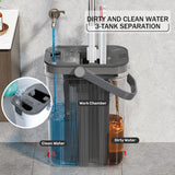 Premium Microfiber Flat Mop Bucket Set w/ Clean & Dirty Water Separation 360 Degree - White