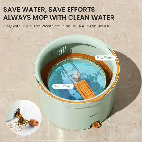 Premium Microfiber Round Mop Bucket Set w/ Clean & Dirty Water Separation 360 Degree - Light Green