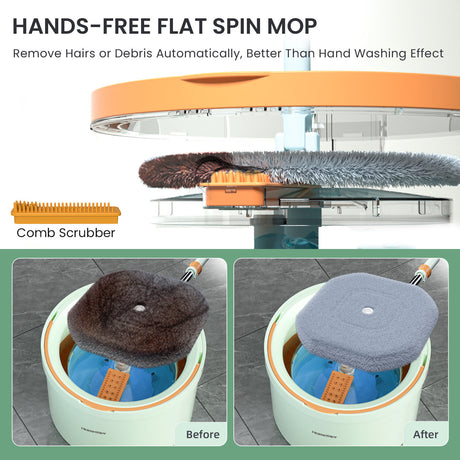 Premium Microfiber Round Mop Bucket Set w/ Clean & Dirty Water Separation 360 Degree - Light Green