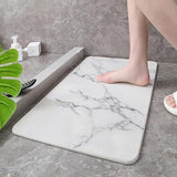 Hard Diatomite Stone Large Bath/Shower Mat - Quick Dry & Anti-Slip - Off White Marble Print (76x42cm)