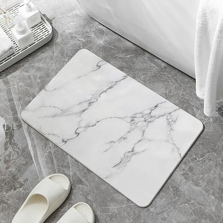 Hard Diatomite Large Bath Mat Quick Dry Anti Slip - Off White Marble Finish