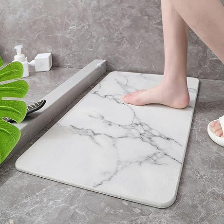 Hard Diatomite Large Bath Mat Quick Dry Anti Slip - Off White Marble Finish