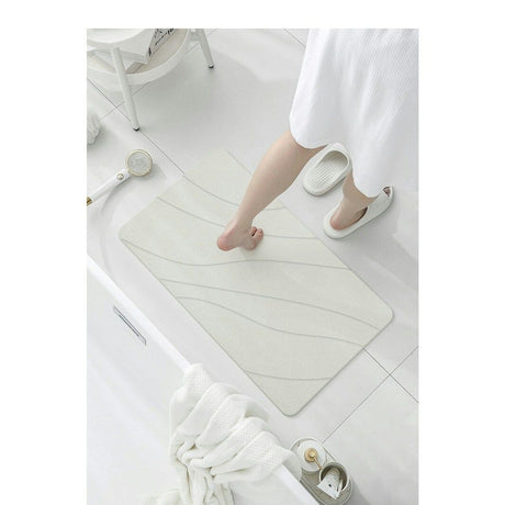 Hard Diatomite Large Bath Mat Quick Dry Anti Slip 76.2cm - Off White & Wave Line Design