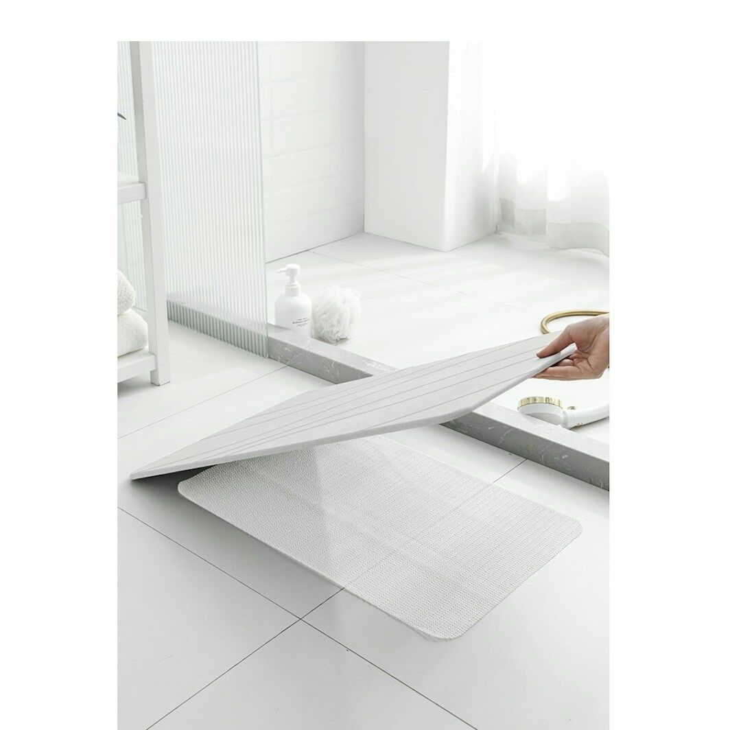 Hard Diatomite Large Bath Mat Quick Dry Anti-Slip - Off White & Wave Line Design
