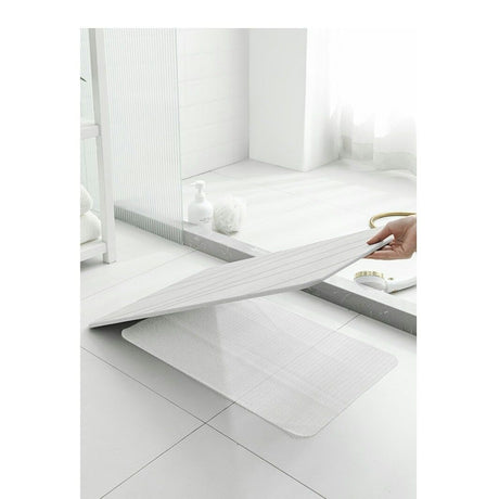 Hard Diatomite Large Bath Mat Quick Dry Anti Slip 76.2cm - Off White & Wave Line Design