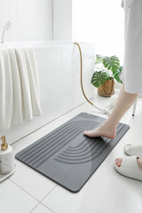 Hard Diatomite Large Bath Mat (Engraved Curves and Lines) - Dark Grey