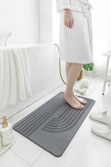 Hard Diatomite Large Bath Mat (Engraved Curves and Lines) - Dark Grey