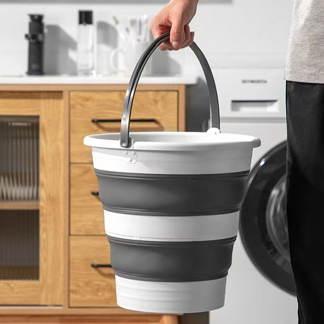 15 Litre Foldable Collapsible Bucket Silicone for Home/Hiking/Camping/Fishing - Grey/White