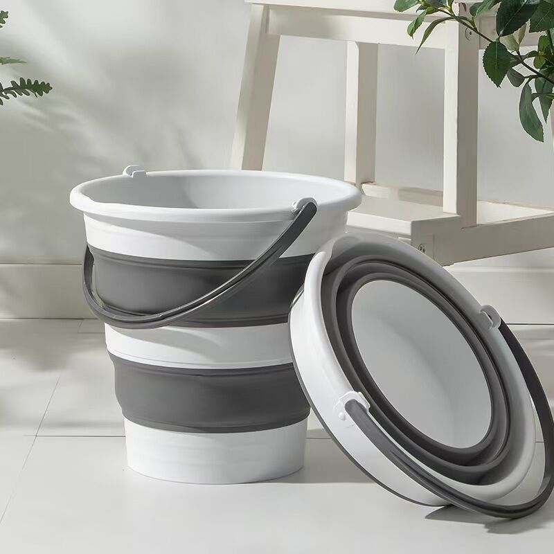 15 Litre Foldable Collapsible Bucket Silicone for Home/Hiking/Camping/Fishing - Grey/White