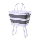 26L Foldable Laundry Basket Hamper Handle and Foldable Stand - Grey/White