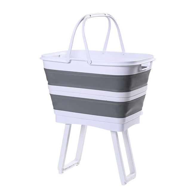 26L Foldable Laundry Basket Hamper Handle and Foldable Stand - Grey/White