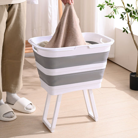 26L Foldable Laundry Basket Hamper Handle and Foldable Stand - Grey/White