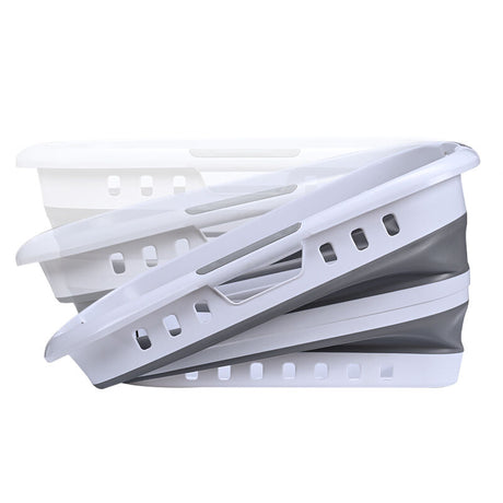 3 Handle 45L Large Foldable Laundry Basket Washing Hamper w/ Air-holes - Grey/White