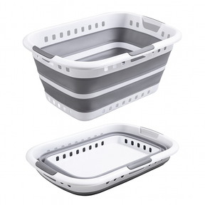 45L Collapsible Laundry Basket Hamper w/ Air Holes Foldable - Grey/White