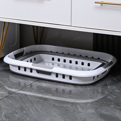 3 Handle 45L Large Foldable Laundry Basket Washing Hamper w/ Air-holes - Grey/White
