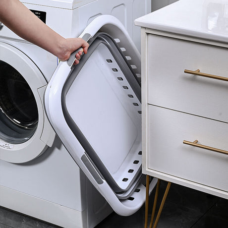 3 Handle 45L Large Foldable Laundry Basket Washing Hamper w/ Air-holes - Grey/White