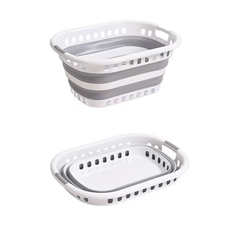 26L Collapsible Laundry Basket Hamper w/ Air Holes Foldable - Grey/White