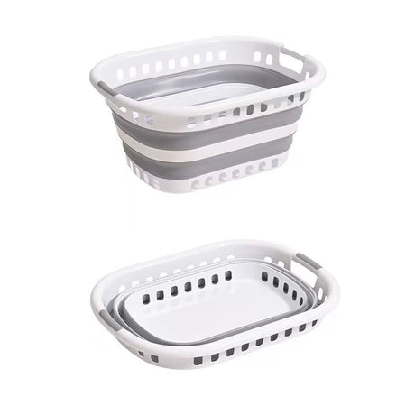 26L Collapsible Laundry Basket Hamper w/ Air Holes Foldable - Grey/White