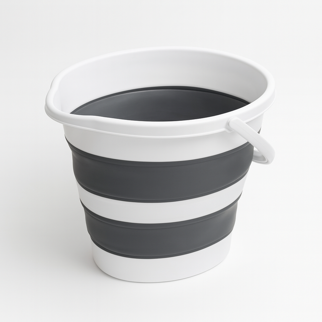 10 Litre Foldable Collapsible Drop Shape Bucket Silicone - Grey/White