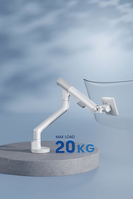 Heavy Duty Gas Spring Single Screen Monitor Arm – VESA Mount 17-49" in Fine White