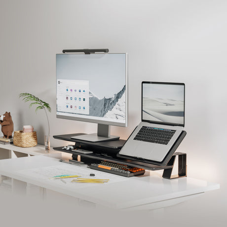 2-Tier Clamp On Monitor Stand Riser with Laptop Height Adjuster - Matte Black