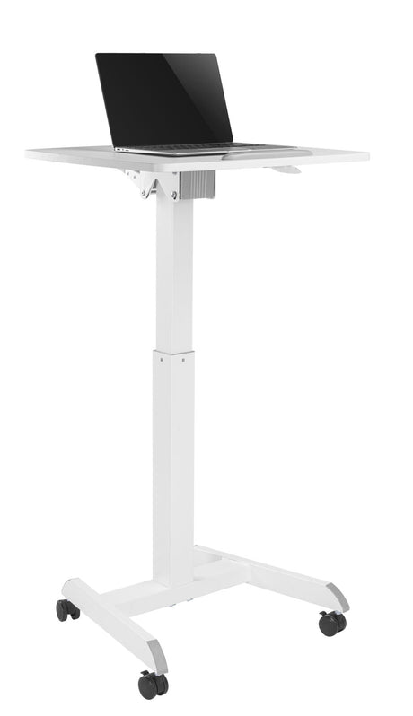 Height Adjustable Mobile Workstation w/ Paddle Lever & Tiltable Desktop - White