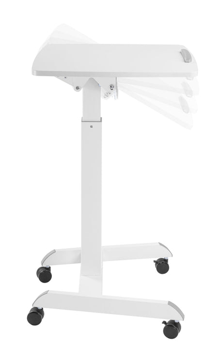 Height Adjustable Mobile Workstation w/ Paddle Lever & Tiltable Desktop - White
