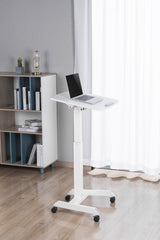 Height Adjustable Mobile Workstation w/ Paddle Lever & Tiltable Desktop - White