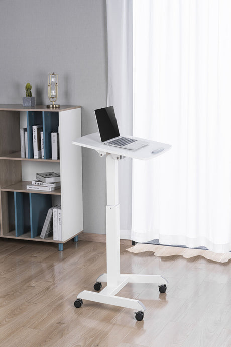 Height Adjustable Mobile Workstation w/ Paddle Lever & Tiltable Desktop - White
