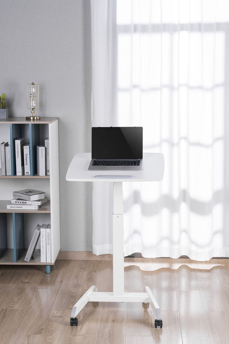 Height Adjustable Mobile Workstation w/ Paddle Lever & Tiltable Desktop - White