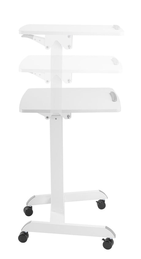 Height Adjustable Mobile Workstation w/ Paddle Lever & Tiltable Desktop - White