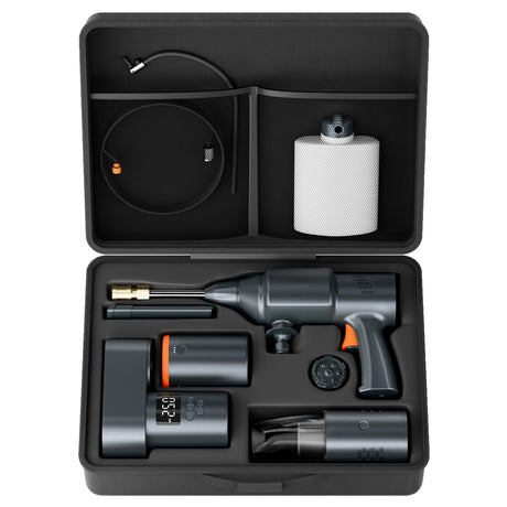Portable Car Washer Kit w/ 6 Spray Modes - Foam Wash + Tyre Inflator + Car Vacuum + 15000mAh Power Bank