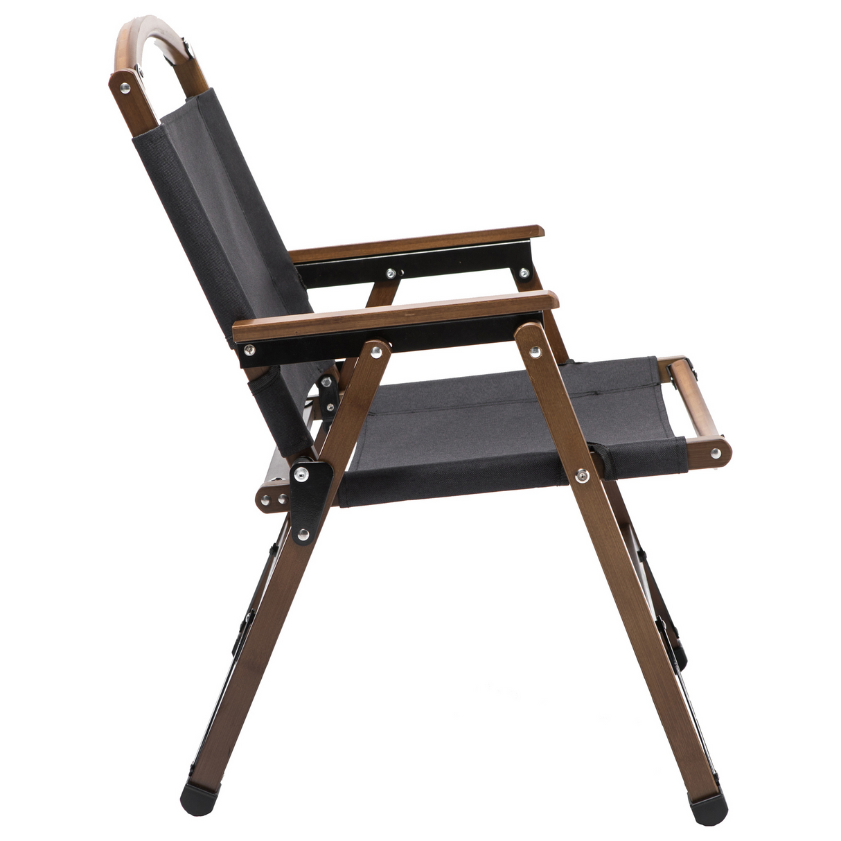 4x Bamboo Canvas Folding Camping Chairs - Black (Outdoor Wooden Travel Furniture)