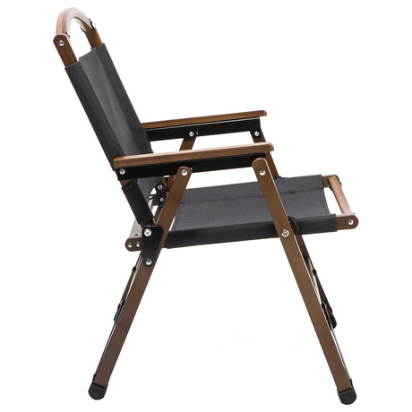 4x Bamboo Canvas Folding Camping Chairs - Black (Outdoor Wooden Travel Furniture)