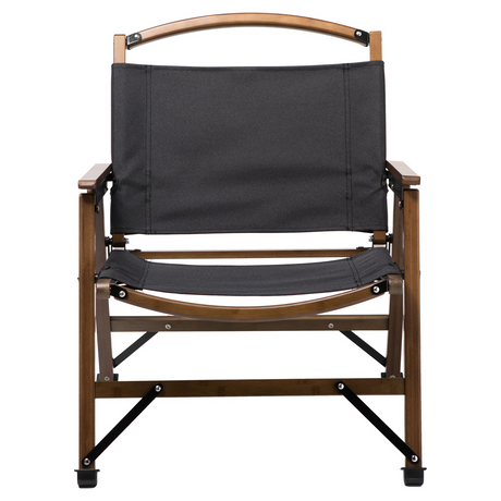 4x Bamboo Canvas Folding Camping Chairs - Black (Outdoor Wooden Travel Furniture)
