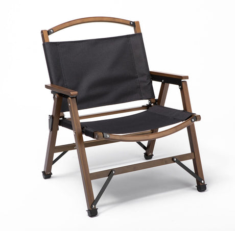 Bamboo Canvas Folding Camping Chair - Black (Outdoor Wooden Travel Furniture)