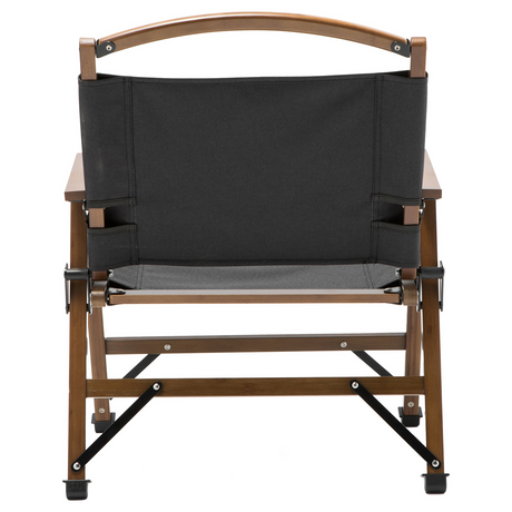 Bamboo Canvas Folding Camping Chair - Black (Outdoor Wooden Travel Furniture)