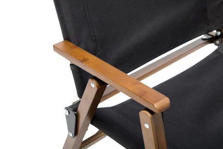 Bamboo Canvas Folding Camping Chair - Black (Outdoor Wooden Travel Furniture)