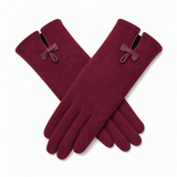 Dents Womens Plain Wool Gloves with Contrast Piping & Bow - Berry/Berry